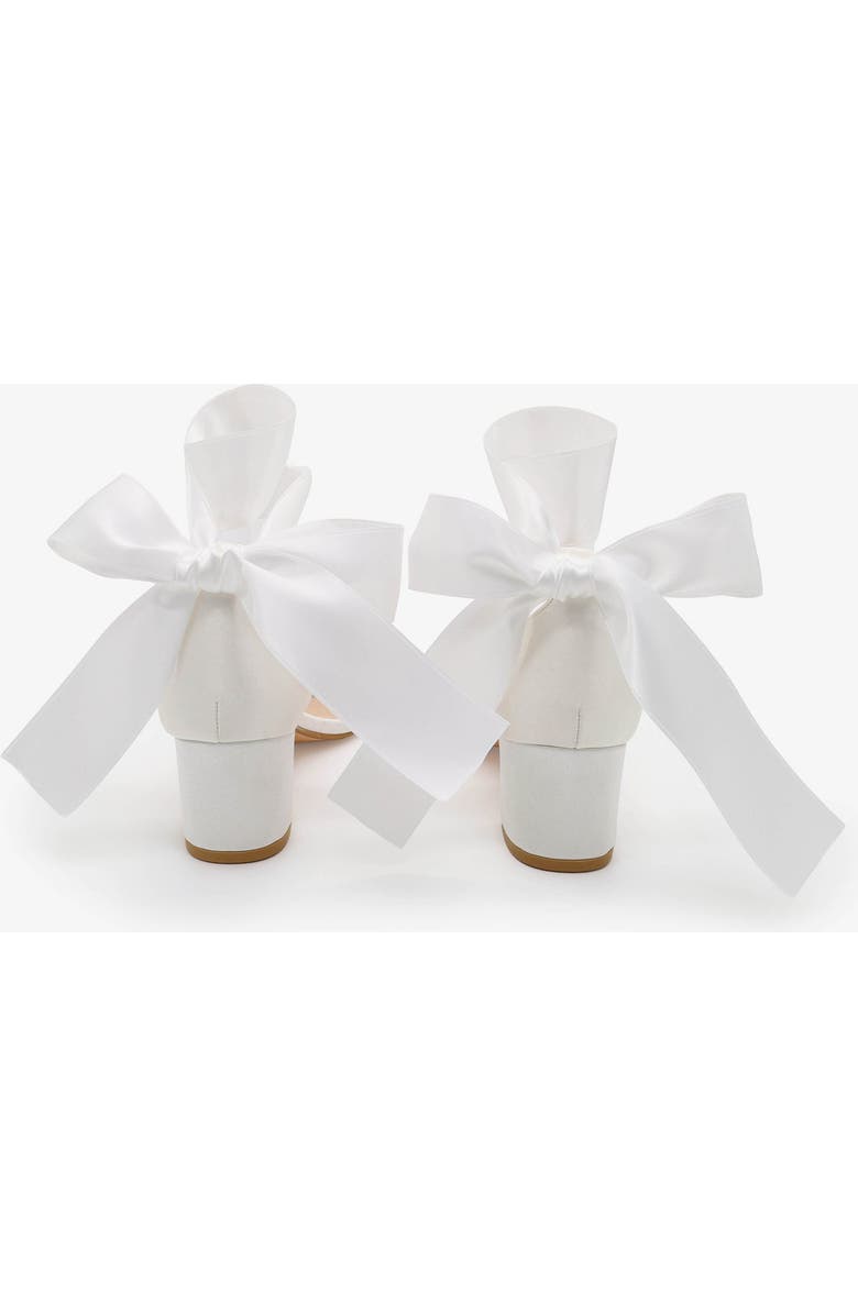 Kailee P Naomi Satin Block Heel Wedding Sandal with Wrapped Satin Ribbon Tie, Alternate, color, White