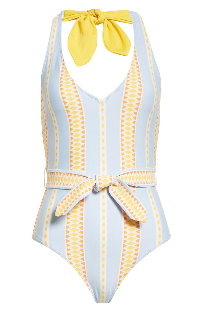 lemlem Jemari Tie Waist One-Piece Swimsuit, Alternate, color, Sky