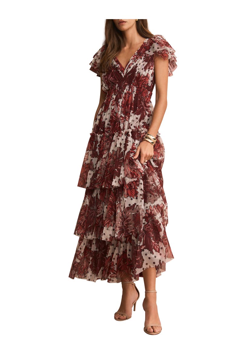 MINT VELVET Floral Print Tulle Midi Dress, Alternate, color, Red