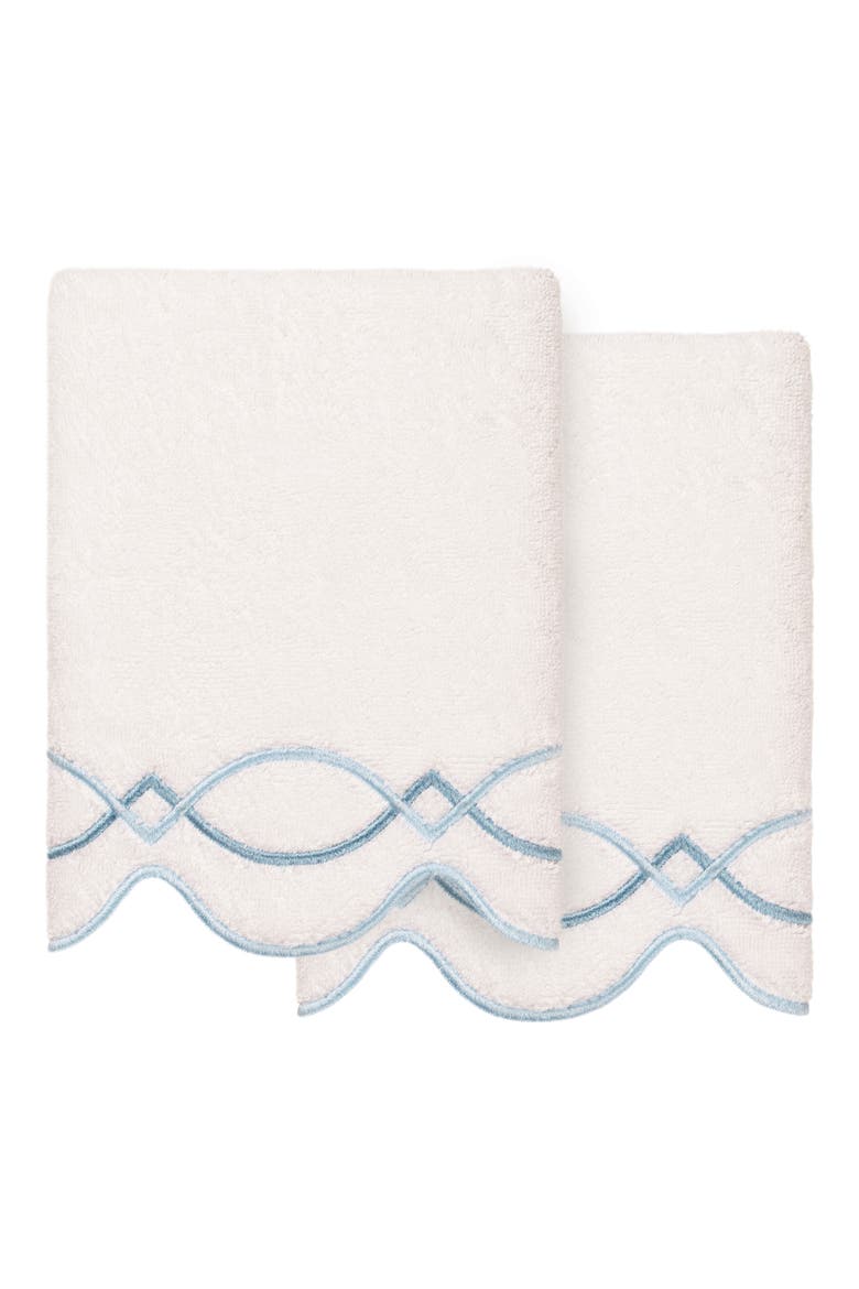 Diamond Chain Scallop Set of 2 Hand Towels, Main, color, WHITE/ BLUE