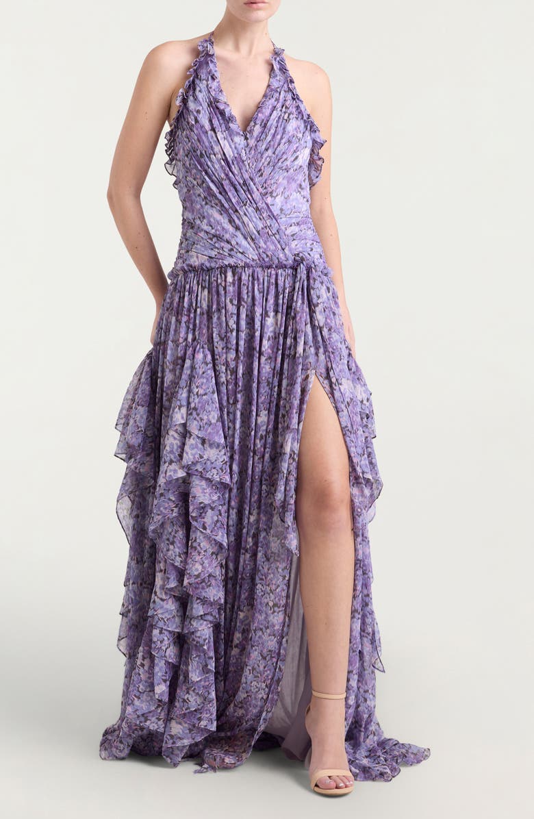Cinq à Sept Agatha Painted Hydrangea Gown, Main, color, Lilac Wine Multi
