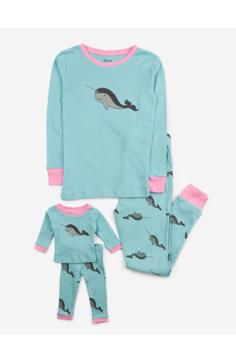 Leveret Girls 2-pc. Cotton Pajamas with Matching Doll Accessory - Animal Prints, Main, color, Whale Blue
