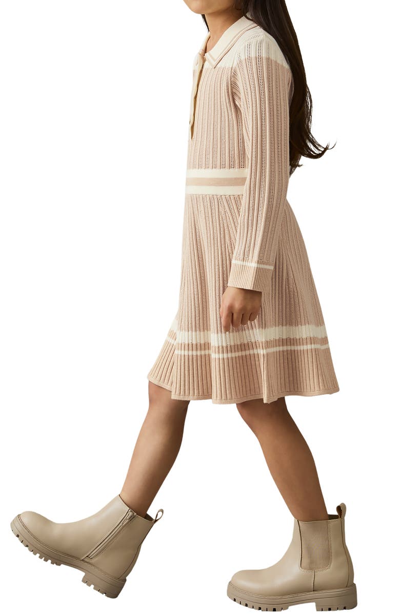 Reiss Kids' Long Sleeve Rib Sweater Dress, Alternate, color, Pale Pink