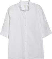 Caslon® Ruffle Lace Appliqué Cotton Top