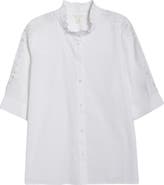 Caslon® Ruffle Lace Appliqué Cotton Top