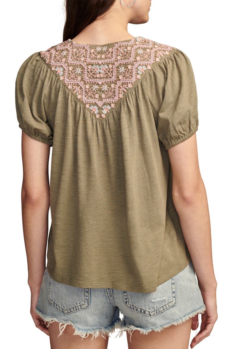 Embroidered Split Neck Top, Alternate, color, DUSTY OLIVE