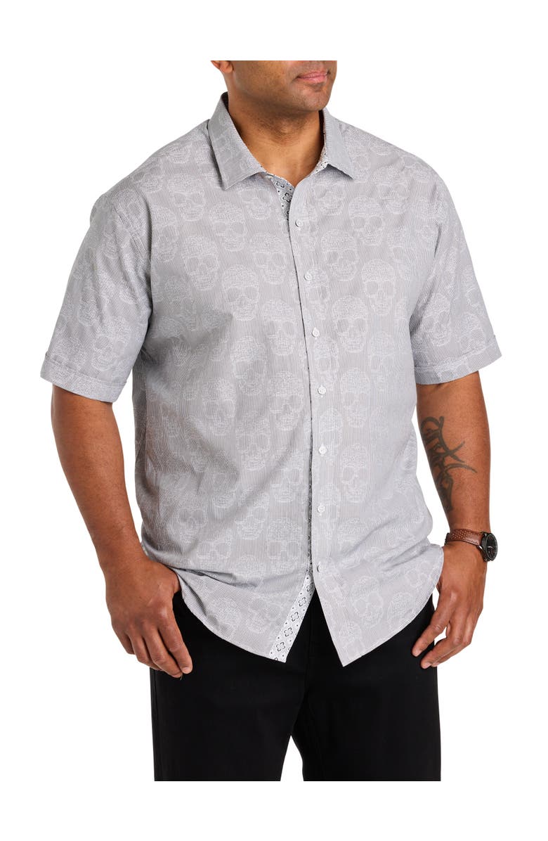 Synrgy by DXL Big & Tall Jacquard Skull Pattern Sport Shirt, Main, color, Black White