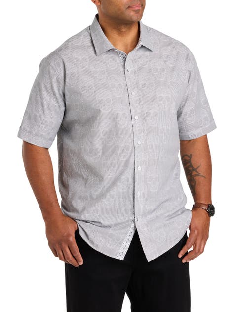 Big & Tall Jacquard Skull Pattern Sport Shirt
