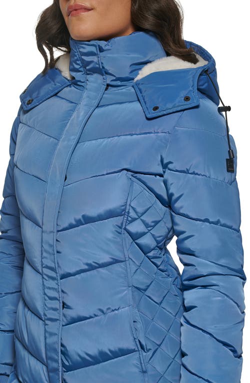 Kenneth Cole New York Heavyweight Fleece Lined Hood Quilted Puffer Jacket In Shale