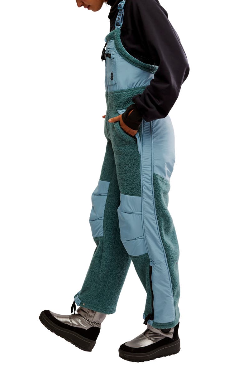 Free People Hit the Slopes High Pile Fleece Snow Bibs, Alternate, color, Midnight Jade Combo