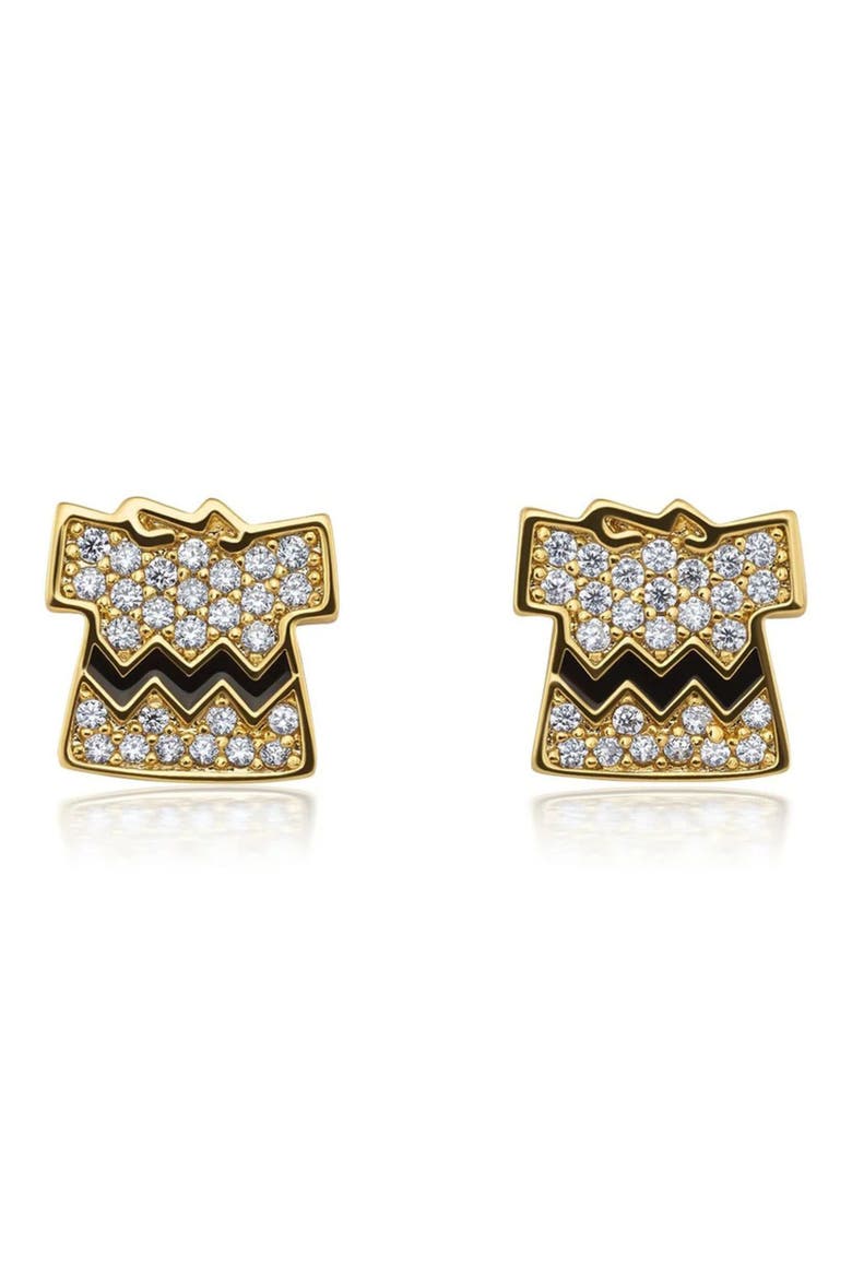 Charlie Brown Shirt Stud Earrings, Main, color, 18KT YELLOW GOLD / CLEAR STONE