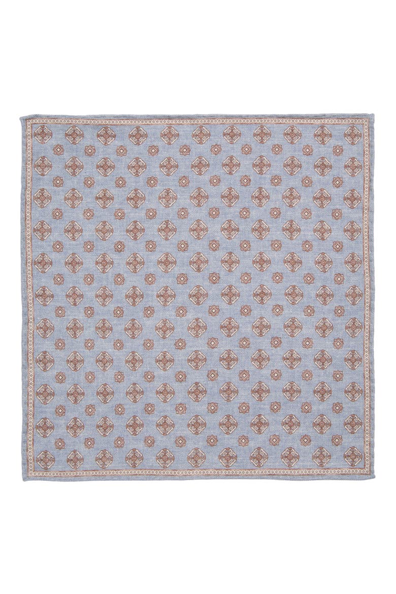 Medallion Wool & Cotton Muslin Pocket Square, Alternate, color, 08-99 BLUE/ CRIMSON