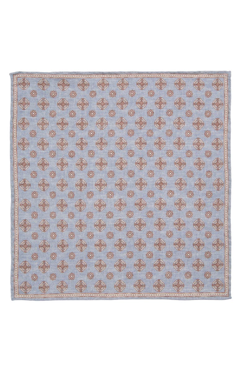 Eleventy Medallion Wool 
Cotton Muslin Pocket Square, Alternate, color, 08-99 Blue/ Crimson
