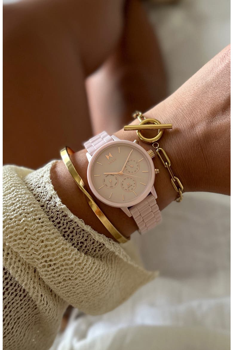 Nova Ceramic Chronograph Bracelet Watch, 38mm, Alternate, color, BLUSH