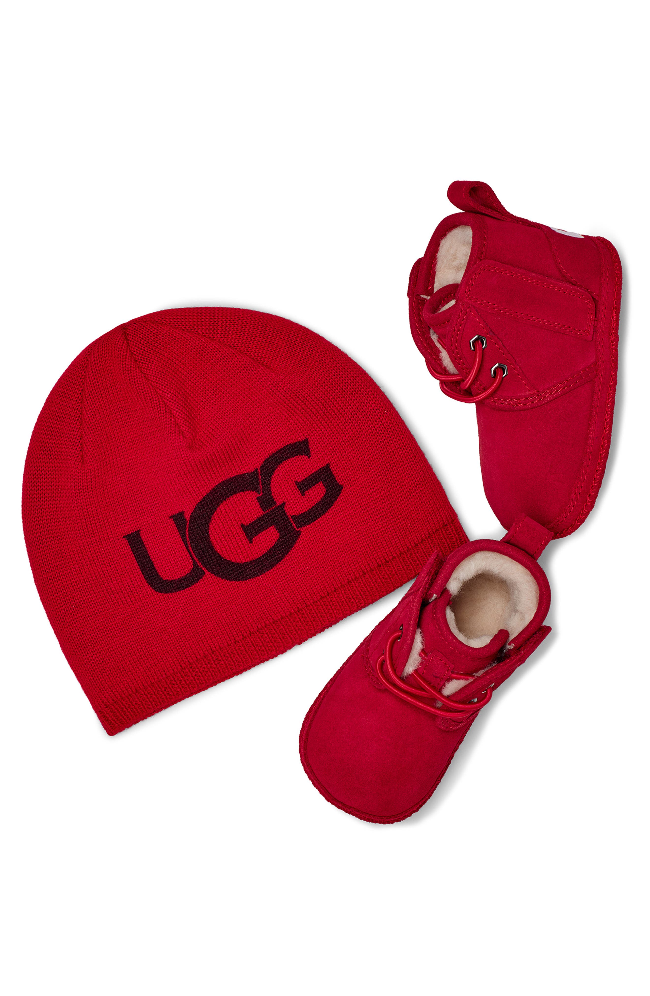 Baby Neumel Boot & Beanie Set, Main, color, SAMBA RED