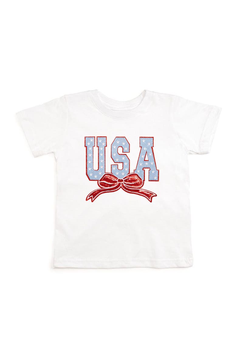 Sweet Wink USA Stars & Bow Patch Short Sleeve T-Shirt, Main, color, White