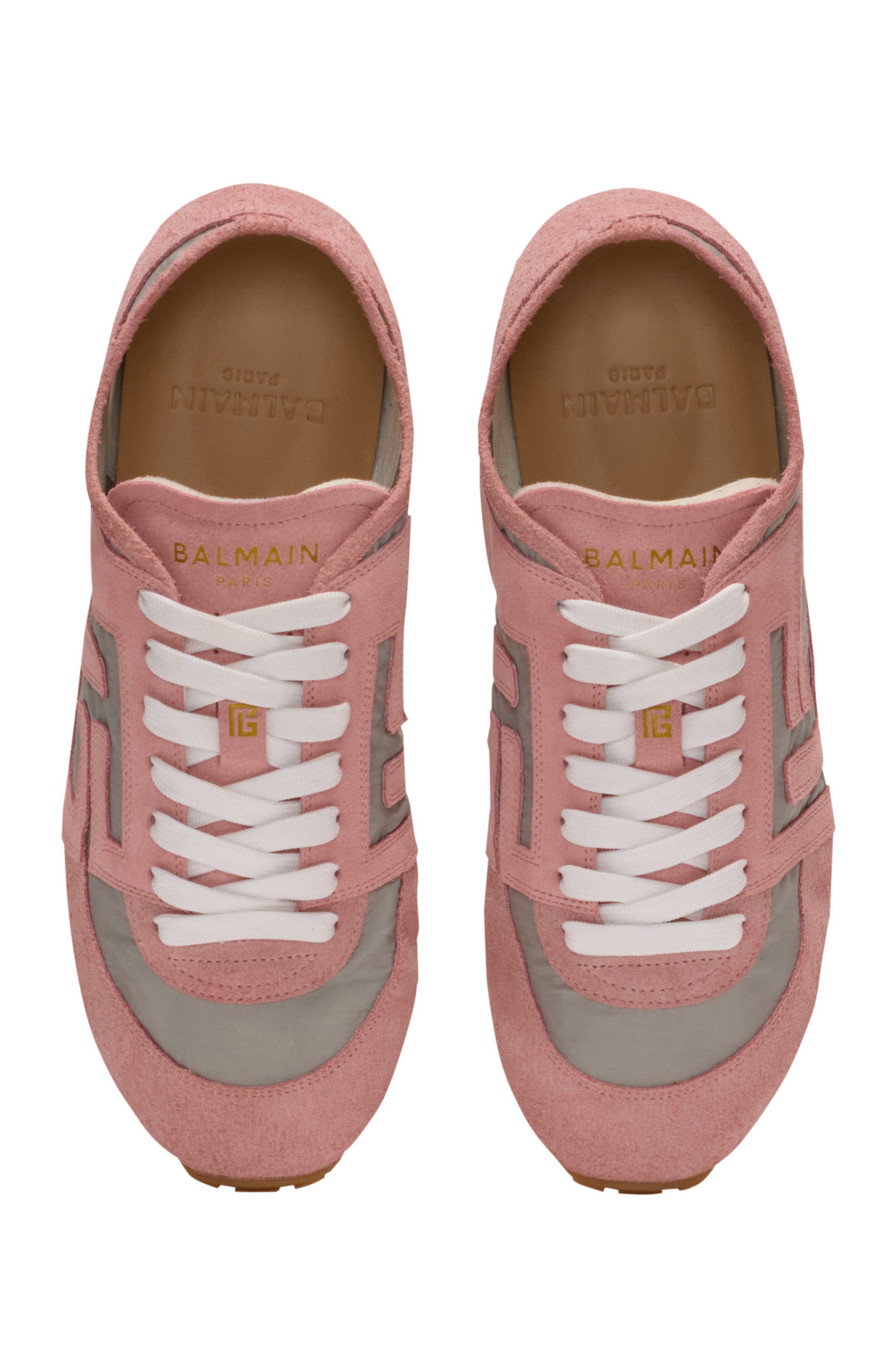 Balmain Racer 45 trainers in suede and nylon, Alternate, color, Pink