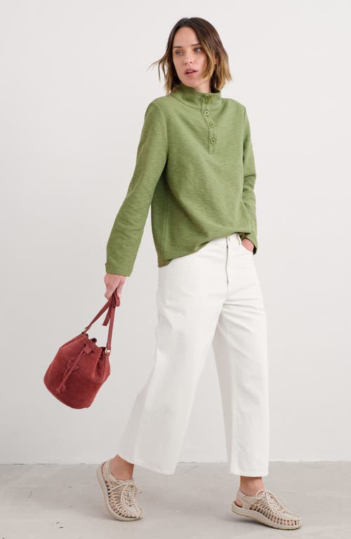 Seasalt Cornwall Last Boat Organic Cotton Half Placket Sweatshirt In Green