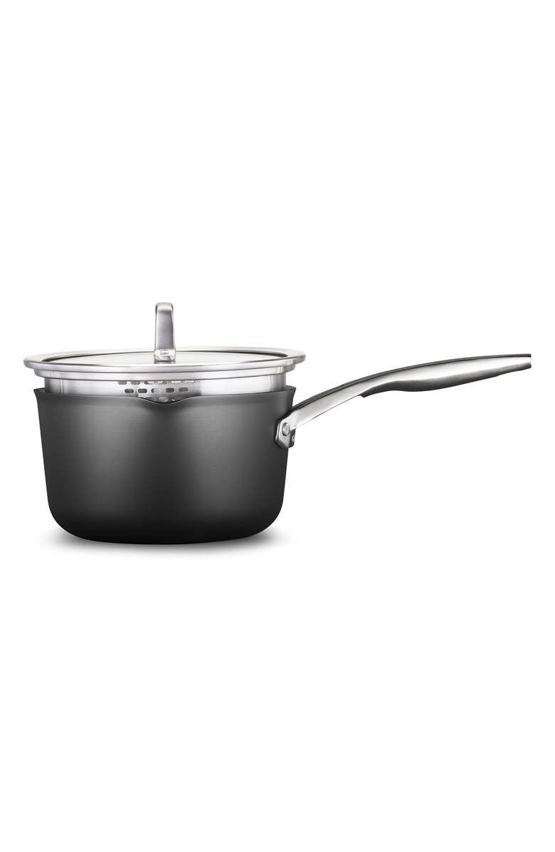 CALPHALON Premier Hard Anodized Nonstick 3.5-Quart Saucepan with Lid, Main, color, Black