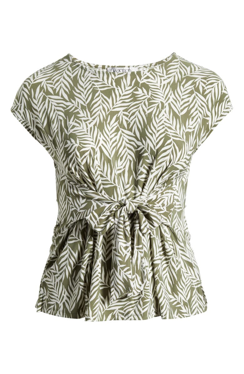 KASPER Frond Print Cap Sleeve Tie Front Top, Alternate, color, 