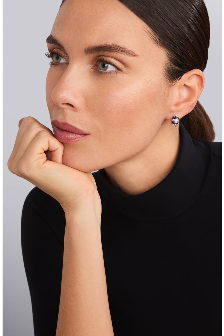 Black Caviar Diamond Huggie Hoop Earrings, Alternate, color, STERLING SILVER