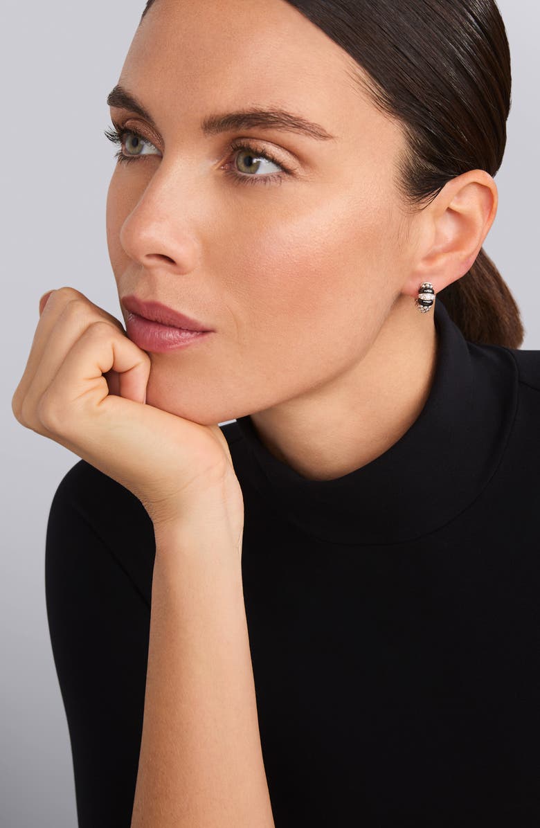 LAGOS Black Caviar Diamond Huggie Hoop Earrings, Alternate, color, Sterling Silver