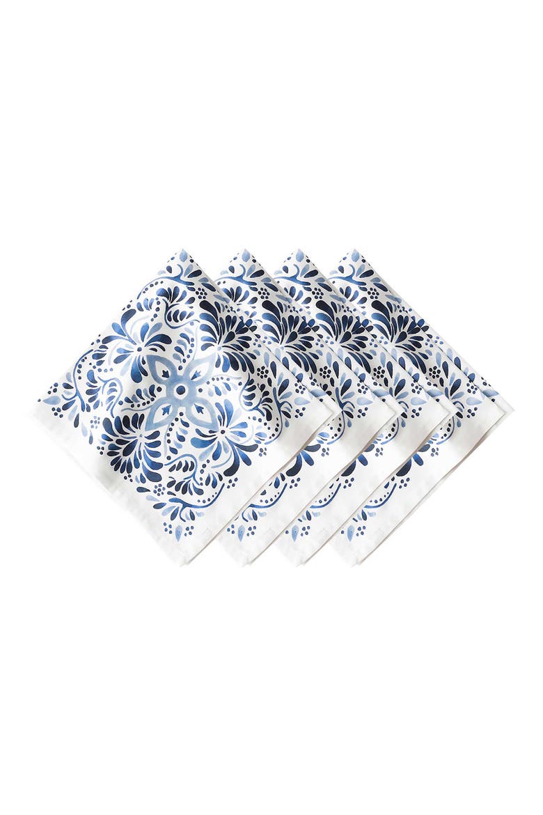 Iberian Set of 4 Cotton Sateen Napkins, Main, color, INDIGO