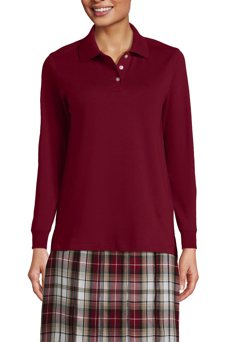 School Uniform  Long Sleeve Interlock Polo Shirt, Main, color, Garnet