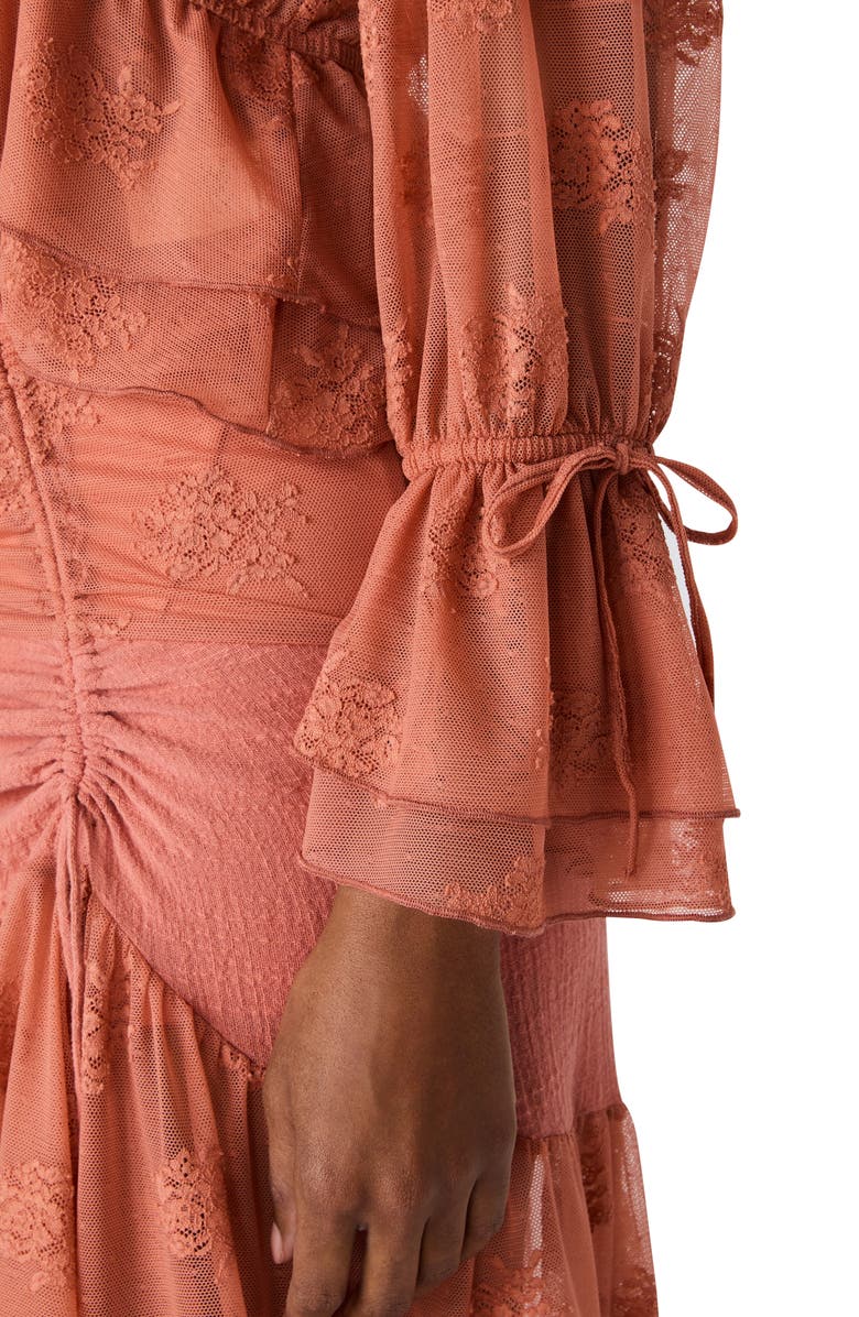 Steve Madden Montana Floral Embroidery Ruffle Detail Knit Top, Alternate, color, Canyon Rose