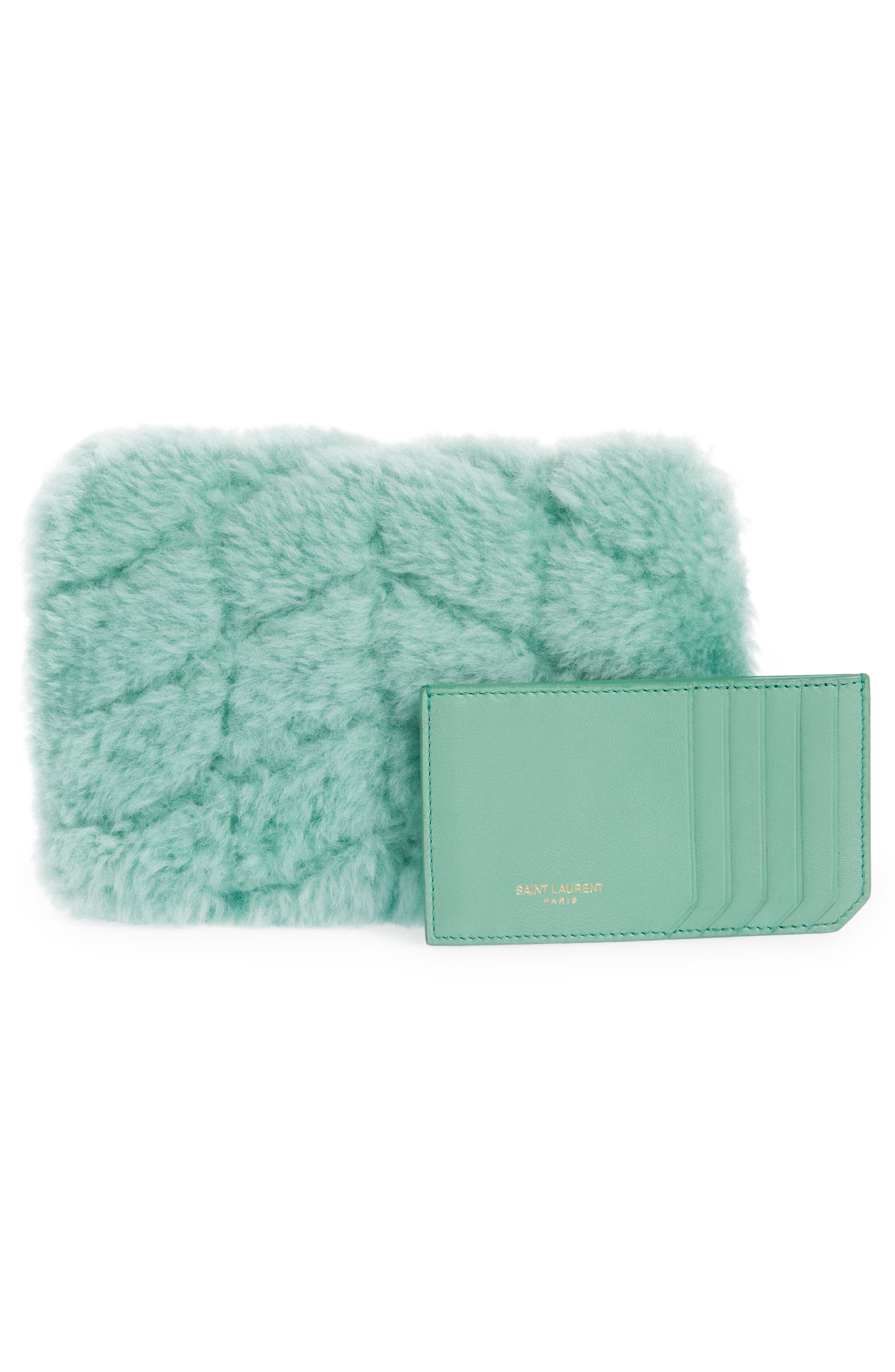 Small Lou Puffer Genuine Shearling Pouch, Alternate, color, ICED MINT