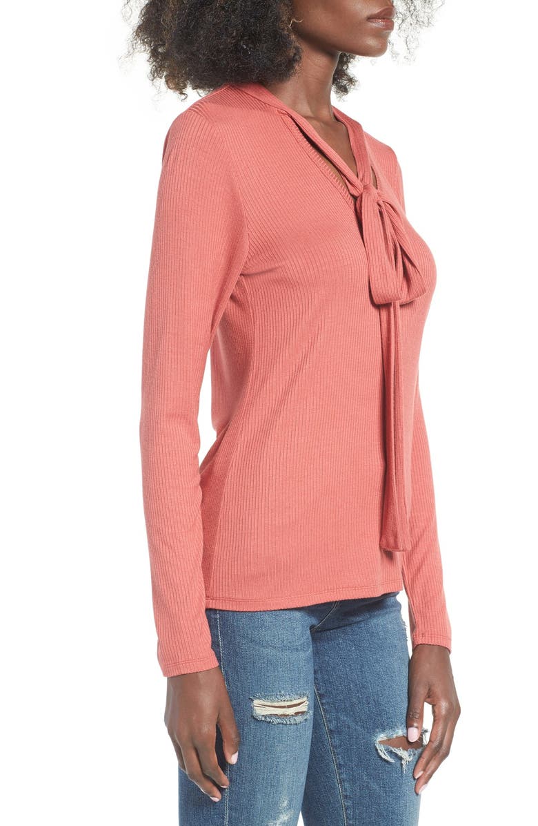 June & Hudson Ribbed Tie Neck Top, Alternate, color, 