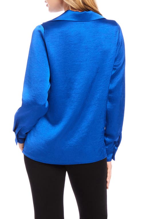 Karen Kane Satin Collared Long Sleeve Blouse In Royal In Blue