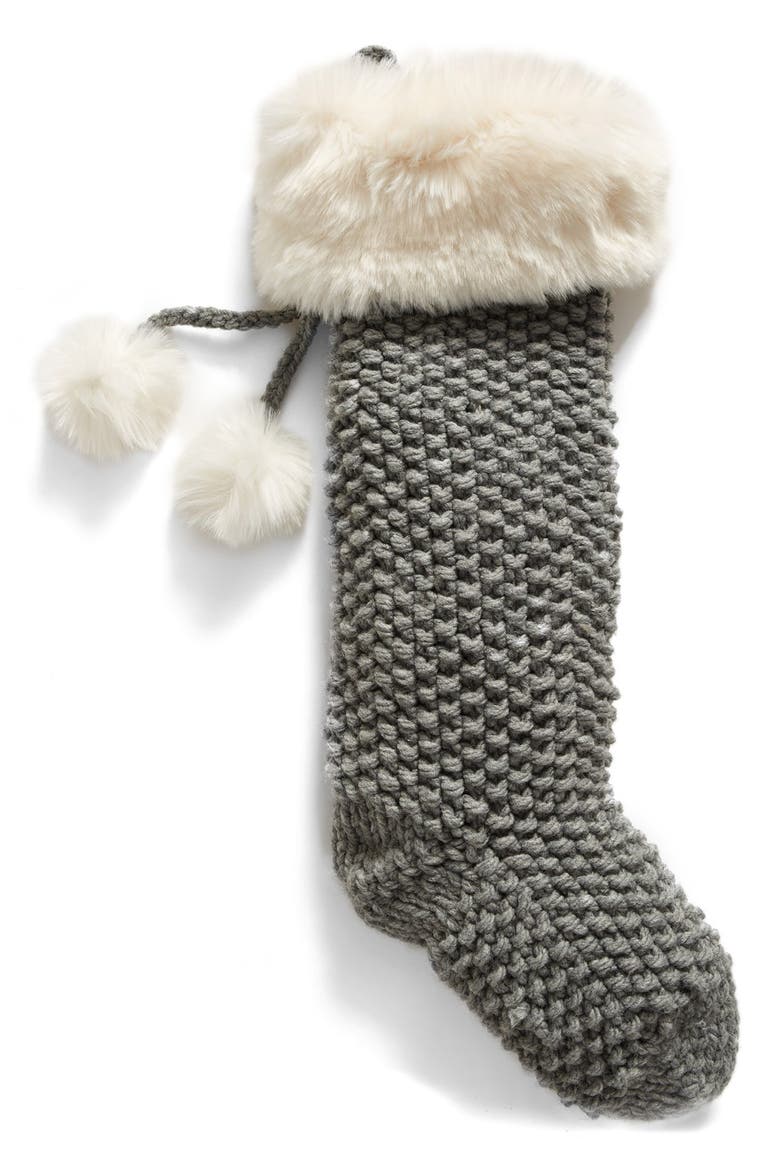 Knit Faux Fur Stocking, Main, color, GREY GRIFFIN HEATHER