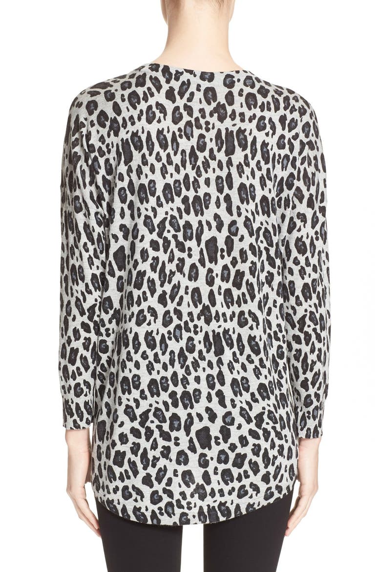 'Chyanne' Leopard Print V-Neck Pullover, Alternate, color, LEOPARD GREY