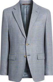 Canali Kei Trim Fit Grey Glen Check Silk & Wool Sport Coat