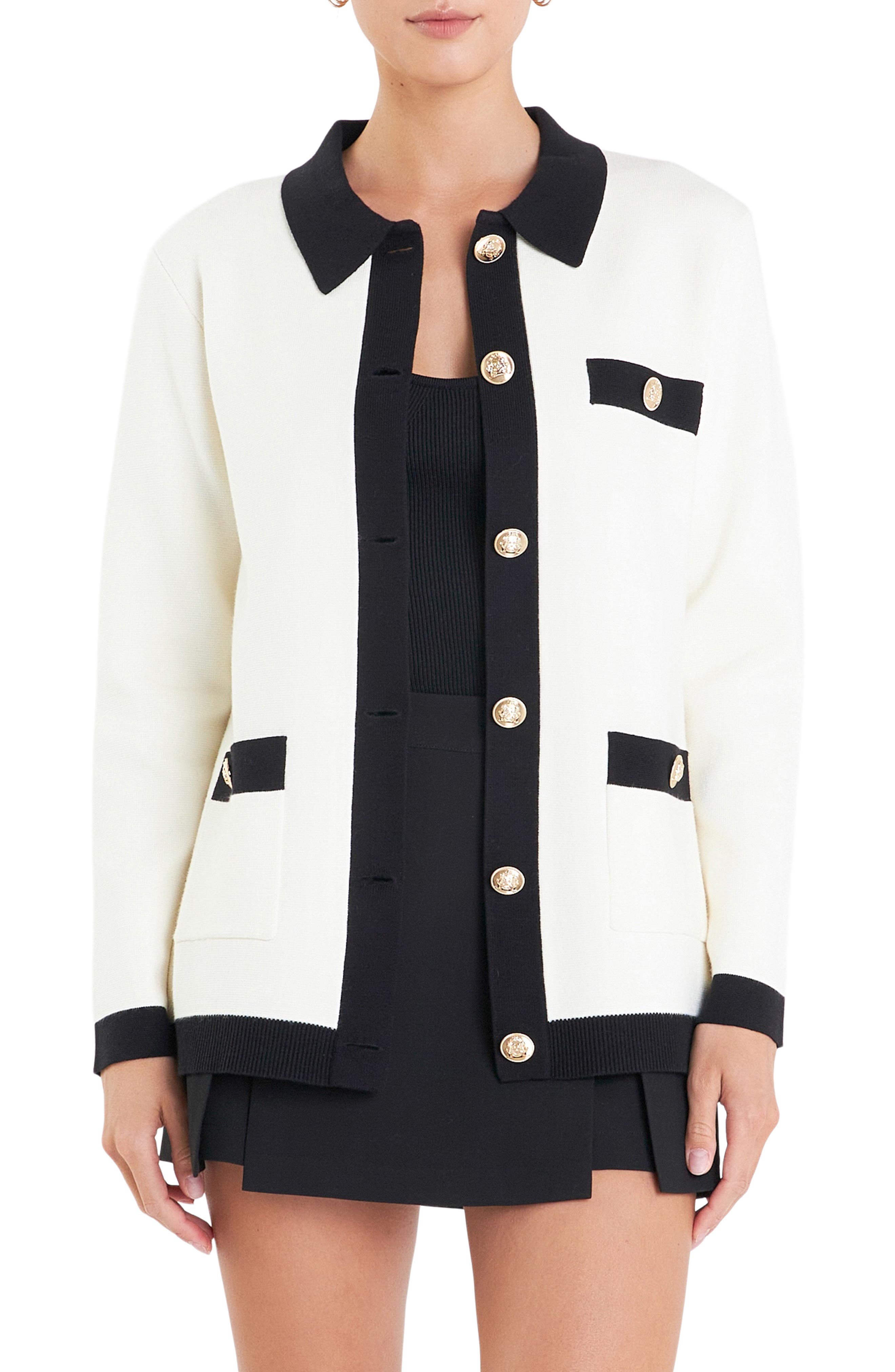English Factory Contrast Edge Collared Cardigan