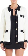 English Factory Contrast Edge Collared Cardigan