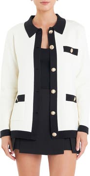 English Factory Contrast Edge Collared Cardigan