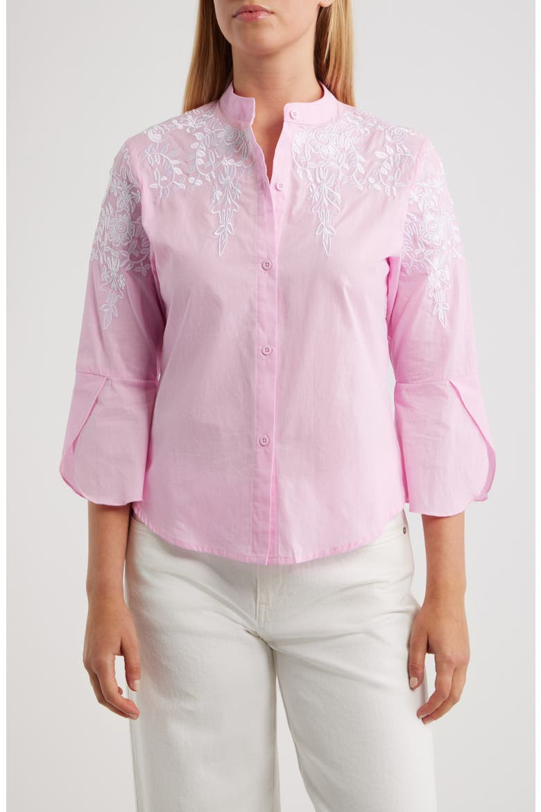 Veronique Embroidered Cotton Button-Up Shirt, Main, color, PINK