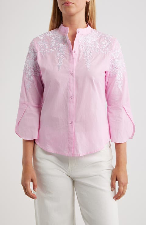 Veronique Embroidered Cotton Button-Up Shirt