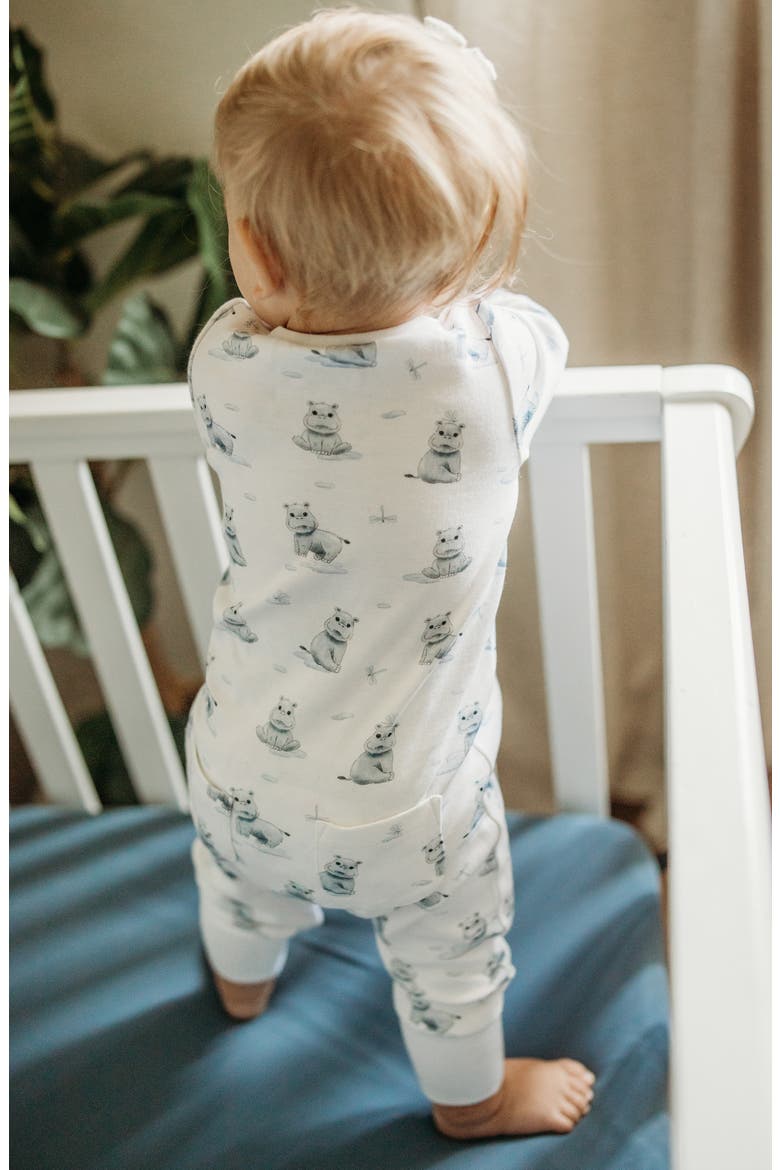 Hippo Print Organic Cotton Zip Romper, Alternate, color, BABY HIPPO