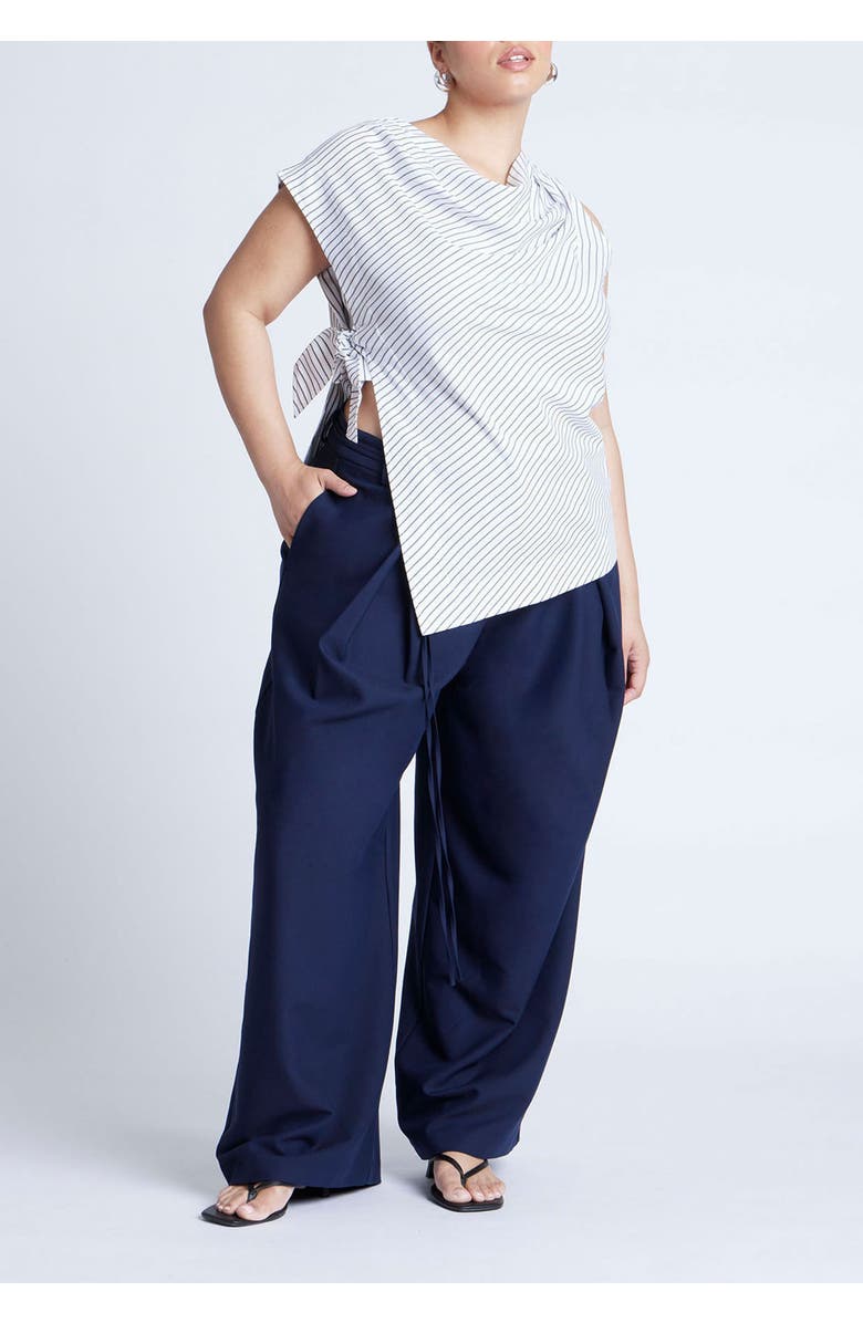 ELOQUII Asym Tie Top, Alternate, color, Black On Cream