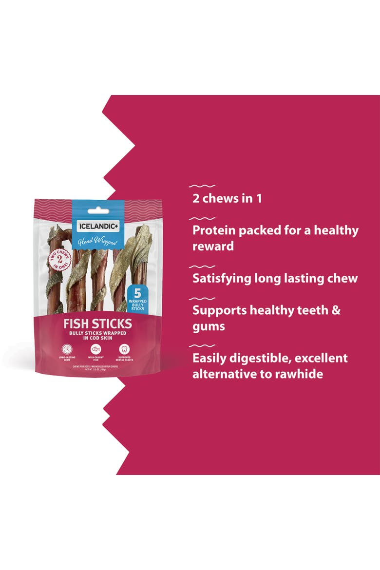 Fish Sticks - Bully Stick Wrapped In Cod Skin 5 Pack, 6" - Dog Treats, Alternate, color, Multicolored
