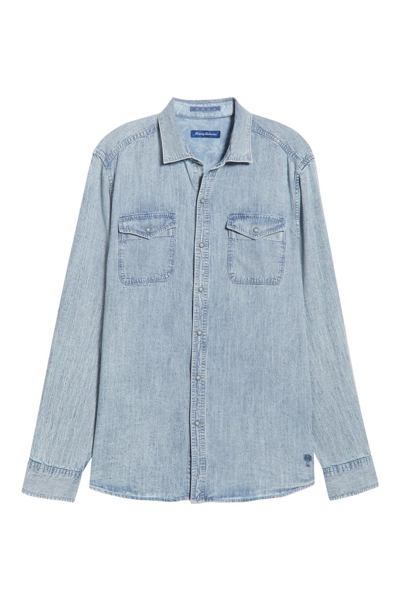 Go West Lyocell & Linen Snap-Up Western Shirt, Alternate, color, LIGHT INDIGO