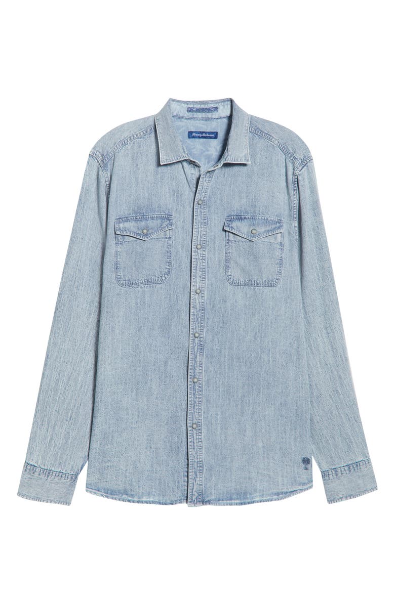 Tommy Bahama Go West Lyocell & Linen Snap-Up Western Shirt, Alternate, color, Light Indigo