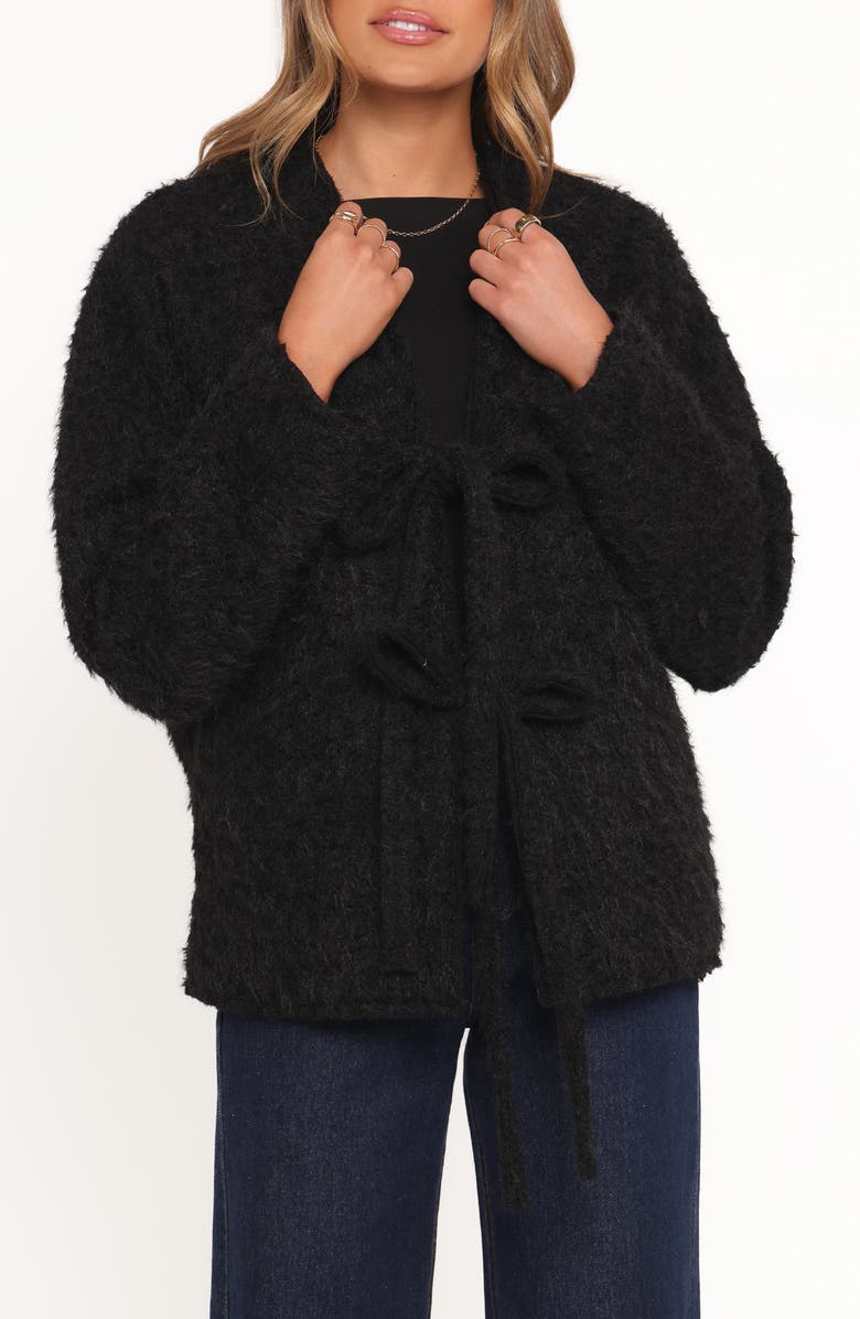 Petal & Pup Kimmy Bow Oversize Cardigan, Main, color, Black