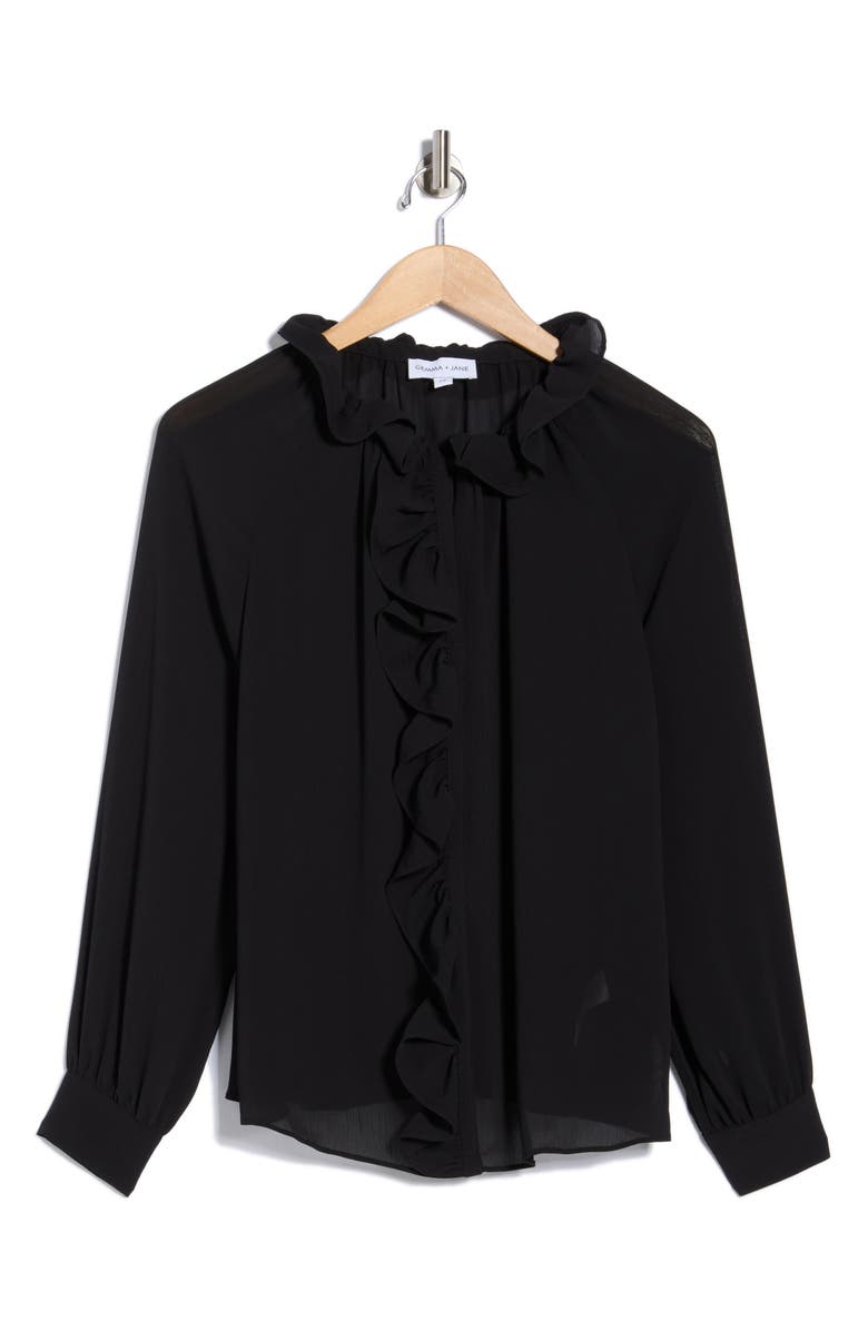 Gemma + Jane Ruffle Long Sleeve Top, Alternate, color, Black