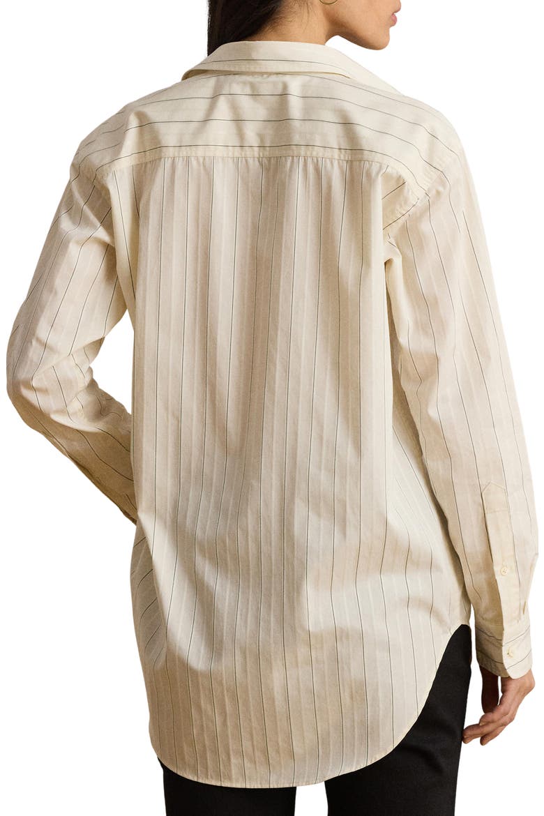 Broadcloth Cotton Button-Up Shirt, Alternate, color, CREAM/ BLACK