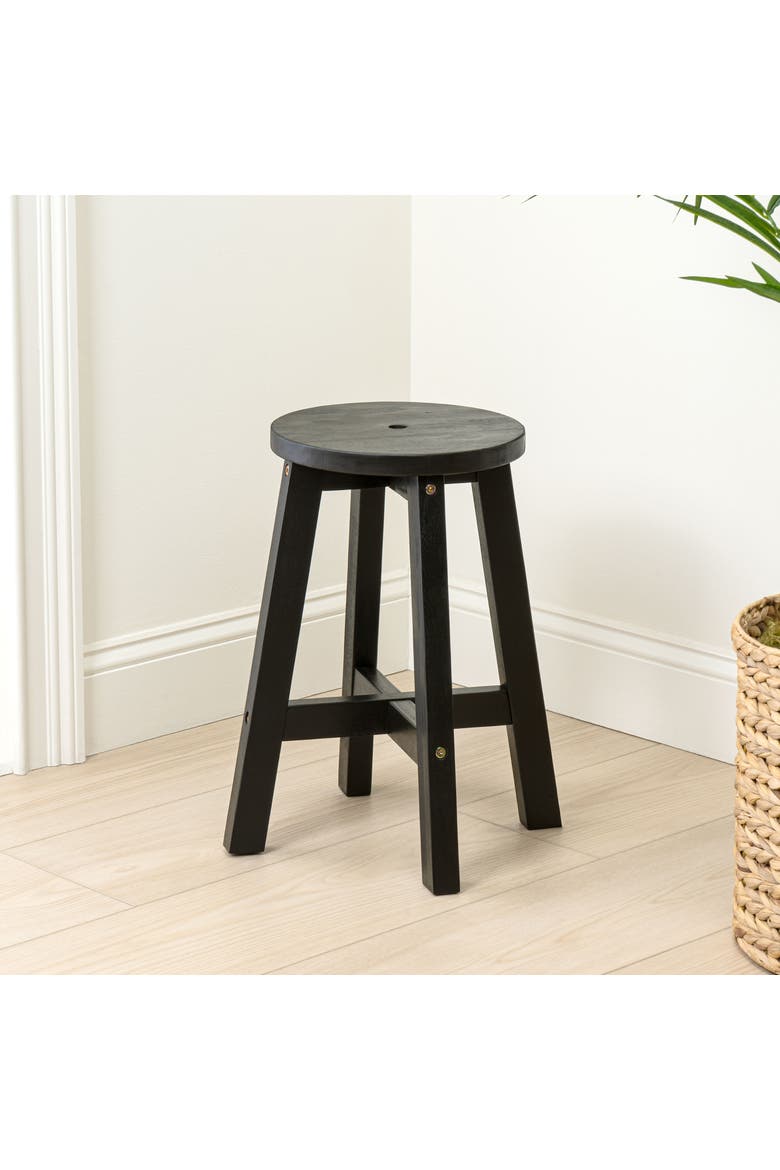 Grove Farmhouse Solid Acacia Wood Round Indoor/Outdoor Accent Stool, Backless Wooden Seat or Side Table for Living Room, Patio, Alternate, color, Black