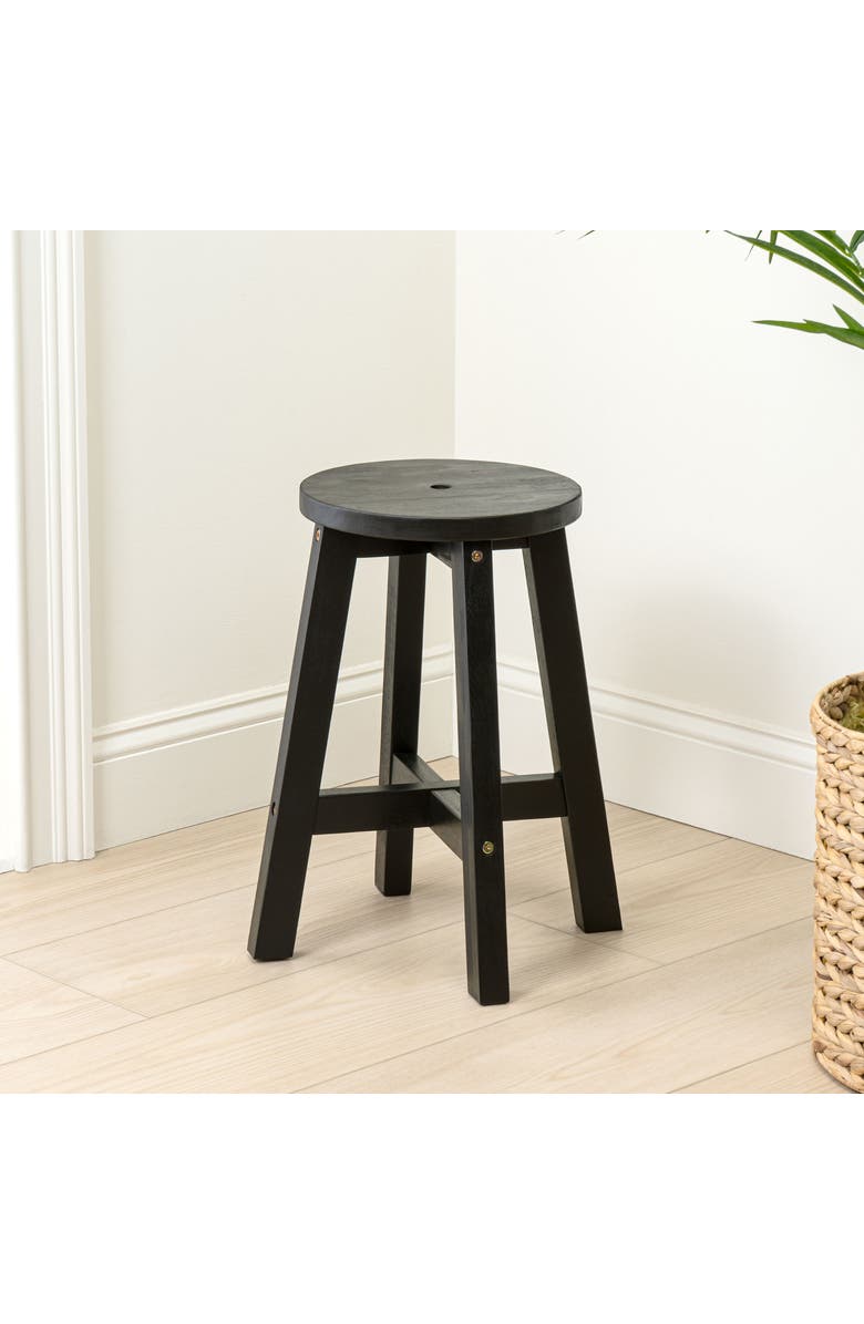 JONATHAN Y Grove Coastal Casual Acacia Wood Round Indoor/Outdoor Accent Stool, Alternate, color, Black